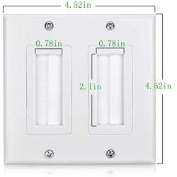 Mxtechnic Brush Wall Plate Decora Style, Cable Pass Through Insert for Wires, 2 Gang Cable Access Strap, Wall Socket for HDTV, HDMI, Wall Cables Brush Plate (1Plate, 2 Gang White)