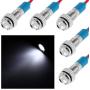 FICBOX 5Pcs LED Indicator Light 6MM 12V Metal Waterproof Signal Lamp with Wire for Car Truck Boat (White)