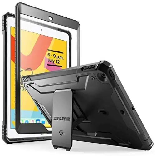 Poetic Revolution Series Case Designed for iPad 10.2 7th Generation 2019 / 8th Generation 2020 Case, Full-Body Rugged Shockproof Protective Cover with Kickstand and Built-in-Screen Protector, Black