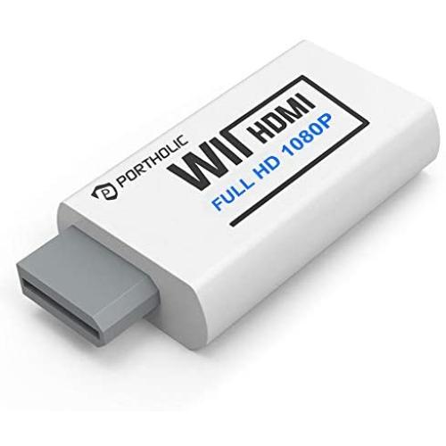 PORTHOLIC Wii to HDMI Converter 1080P for Full HD Device, Wii HDMI Adapter with 3,5mm Audio Jack&HDMI Output Compatible with Nintendo Wii, Wii U, HDTV, Monitor-Supports All Wii Display Modes 720P, NTS