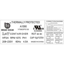A1590, 3/4HP 230V Air Handler Motor,1075RPM, 4.5AMP