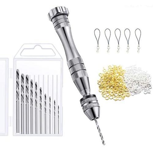 Pin Vise Hand Drill Bits Set Pearl Drilling Holes Tool Kit Mini Bench Vice for Drilling Tool DIY,Model Making,Metal Wood,Jewelry,Delicate Manual Work & Electronic Assembling (Silver)