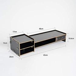 Wood Monitor Stand Riser - Assemble Monitor Riser Desk Organizer with Drawer - Computer Desk Drawer Organizer - Wooden Monitor Stand - Black