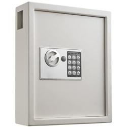 AdirOffice 40 Keys Cabinet with Digital Lock - Electronic Key Safe - Pin Code Keyless Storage Box for Keys - Secure Steel Lockbox - Scratch Resistant Powder Coated - Wall Anchor (White)
