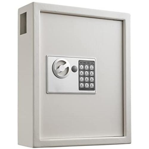 AdirOffice 40 Keys Cabinet with Digital Lock - Electronic Key Safe - Pin Code Keyless Storage Box for Keys - Secure Steel Lockbox - Scratch Resistant Powder Coated - Wall Anchor (White)