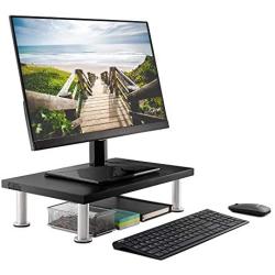 Monitor Stand for Computer & Laptop Screen - Solid Bamboo Riser Supports The Heaviest Monitors, Printers, or TVs - Perfect Shelf Organizer for Office Desk Accessories & TV Stands (Black)