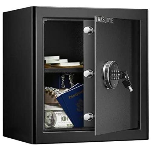 WASJOYE Security Safe Cash Box with Double Digital Keypad Safety Key Lock for Home Business Office Hotel Money Document Jewelry Passport Cabinet (1.35 Cubic Feet)