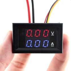 Eiechip LED Digital Voltmeter Ammeter, Mini DC Digital Multimeter 100V 10A, Blue Red LED Amp Dual Digital Display Volt Meter Gauge, Car Current Monitor Tester 0.28''
