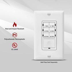 ENERLITES Countdown Timer Switch for bathroom fans and household lights, 1-5-10-15-20-30 Min Settings with Manual Override, Always On Blue LED, Neutral Wire Required, UL Listed, HET06A-R, White
