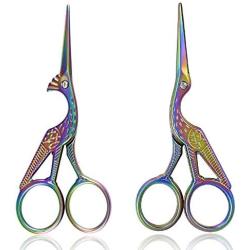 BIHRTC 2 Pairs 4.5 Embroidery Scissors Stainless Steel Sharp Tip Classic Bird Scissors Colorful Stork Scissors Craft Shears Scissors for Cutting Paper Needlework Craft, Needle Work, Art Work