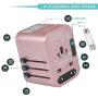 Universal Travel Adapter International All in One Plug (Rose Gold)- w/4 USB Ports Work - 150+ Countries - 220 Volt Adapter - Travel Adapter Type C A G I for UK Japan Germany France EU European