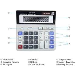 12 Digit Electronic Desktop Calculator, Keyboard Keys Large Display, Solar Battery Dual Power Basic Office Calculator