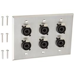 Seismic Audio SA-PLATE35 Stainless Steel Wall Plate 3 Gang with 6 XLR and 1/4-Inch Combo Connectors -