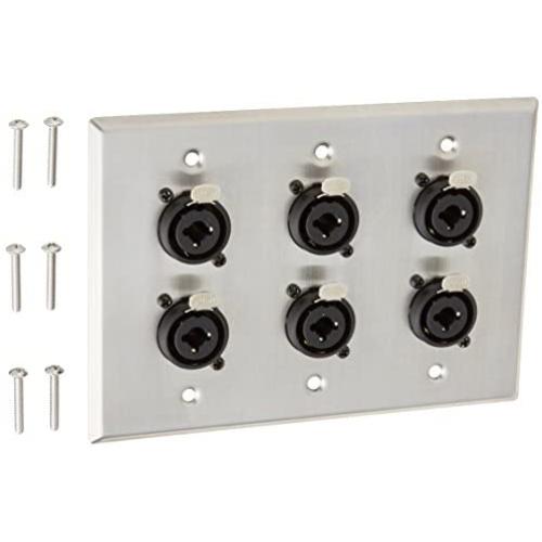 Seismic Audio SA-PLATE35 Stainless Steel Wall Plate 3 Gang with 6 XLR and 1/4-Inch Combo Connectors -