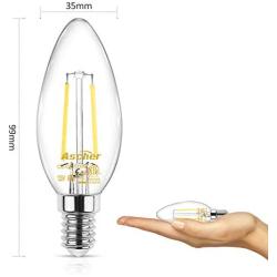 Ascher E12 LED Classic Candelabra Clear Light Bulbs, Equivalent 40W, Daylight White 5000K, Filament Clear Glass, Non-Dimmable, Pack of 5