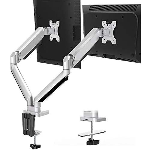 MOUNTUP Dual Monitor Stand Mount- 2 Monitor Arm Desk Mount with Gas Spring, Die-Cast Aluminum Computer Monitor Stand fits 2 Screen 17 to 32 inch - Each Arm Holds up to 17.6LBS MU0024