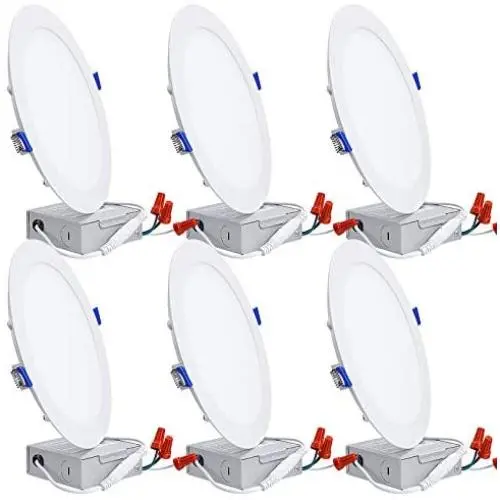 TORCHSTAR Basic Series 18W 8 Inch Recessed Lights with Junction Box, Dimmable Ultra Thin LED Downlight, 120W Eqv, ETL & Energy Star Listed, 2700K Soft White, 5 Years Warranty, Pack of 6