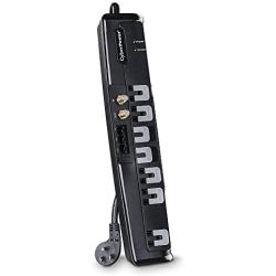 CyberPower CSHT706TC Home Theater Surge Protector + TEL Protection, 1950J/125V, 7 Outlets, 6ft Power Cord Black