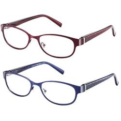 FEIVSN 2-Pack Blue Light Blocking Reading Glasses For Women,Metal Frame Spring Hinge Readers,Stylish Light Eyeglasses UV 400(mix 1.00)
