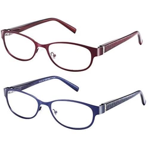 FEIVSN 2-Pack Blue Light Blocking Reading Glasses For Women,Metal Frame Spring Hinge Readers,Stylish Light Eyeglasses UV 400(mix 1.00)