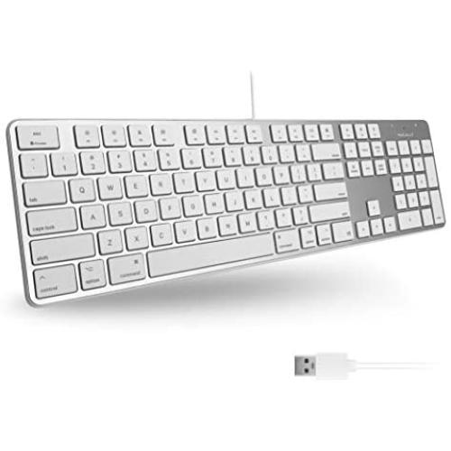 Macally Ultra-Slim USB Wired Keyboard with Number Keypad for Apple Mac Pro, MacBook Pro/Air, iMac, Mac Mini, Laptop Computers, Windows Desktop PC Laptops, Silver (SLIMKEYPROA)