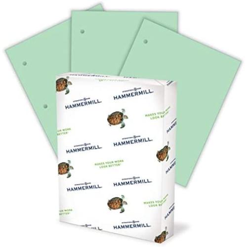 Hammermill Colored Paper, 20 lb Green Printer Paper, 3 Hole - 1 Ream (500 Sheets) - Made in the USA, Pastel Paper, 102947R