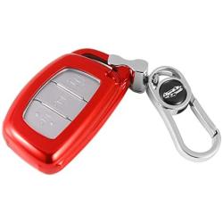 Hyundai Key Fob Cover, Soft TPU Key Fob Case Full Protector Fit Hyundai 2018 2019 2020 2021 Sonata Elantra Tucson Venue Ioniq I40 IX35 I45 3/4 Buttons Keyless Entry Remote Control - Red