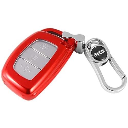 Hyundai Key Fob Cover, Soft TPU Key Fob Case Full Protector Fit Hyundai 2018 2019 2020 2021 Sonata Elantra Tucson Venue Ioniq I40 IX35 I45 3/4 Buttons Keyless Entry Remote Control - Red