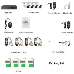 Kingkong Smart 1080P 4CH Home Security Camera System, 4PCS 1920TVL DVR CCTV Cameras Outdoor, Wide Viewing Angle, IP67 Weatherproof, 98ft Night Vision, Motion Alert