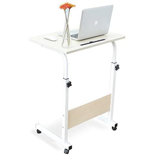 DlandHome 23.6 Inches Medium Size Mobile Side Table, Adjustable Movable w/Tablet Slot & Wheels, Portable Laptop Stand for Bed Sofa, 05#3-60M Maple, 1 Pack