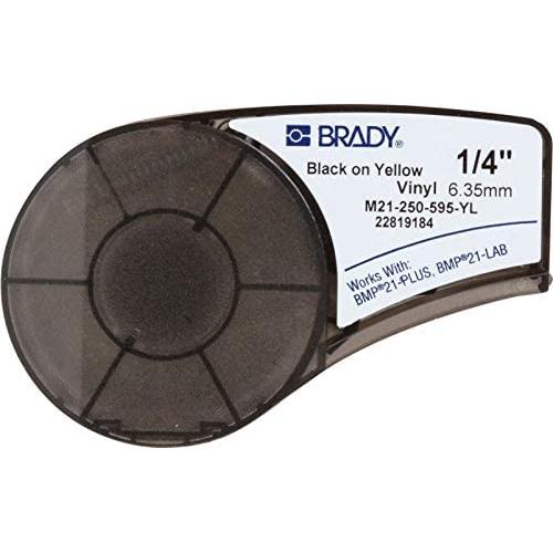 Brady Authentic (M21-250-595-YL) All-Weather Vinyl Label for Indoor/Outdoor Identification, Laboratory and Equipment Labeling, Black on Yellow material - Designed for BMP21-PLUS and BMP21-LAB Label Printers, .25'' Width, 21 Length