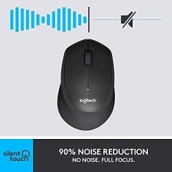 Logitech M330 Silent Plus Wireless Mouse – Enjoy Same Click Feel with 90% Less Click Noise, 2 Year Battery Life, Ergonomic Right-Hand Shape for Computers and Laptops, USB Unifying Receiver, Black