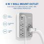 Huntkey USB-C Surge Protector, 6 AC Outlets Wall Tap Multi Plug Outlet Extender with 3 USB Charging Ports,SMD607C