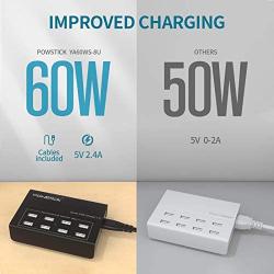 USB Charger Station, Powstick Desktop USB Charging Hub 8 Ports 60W 12A with Mixed Cables Multi Port Charging Block for iPhone 11 Pro Max XS XR 8 Plus, iPad Pro Air Mini, Galaxy S9 Edge Tablet & More