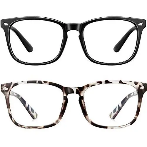 Blue Light Blocking Glasses Square Computer Glasses Women/Men,Wearpro 2PACK Nerd Reading Gaming Glasses Non Prescription