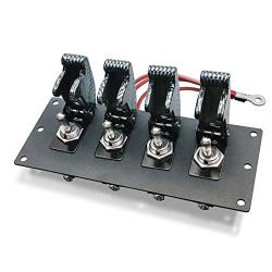 MGI SpeedWare Black 4 Toggle Switch Panel, Powder Coat Steel, Safety Flip Covers (Carbon)