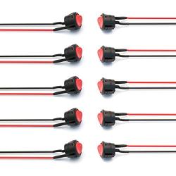 DaFuRui Round Red Rocker Switch 24V, 15PCs Mini 2 Position ON/Off Switch SPST Red Button with Wire