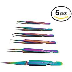 Eyelash Extension Tweezers Precision Set of 6 - Anti-Static Stainless Steel Professional Tweezers Set with Case for Eyebrow, Splinter