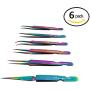 Eyelash Extension Tweezers Precision Set of 6 - Anti-Static Stainless Steel Professional Tweezers Set with Case for Eyebrow, Splinter