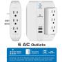 Kasonic Wall Outlet Surge Protector, 6 Grounded Outlets with 2.4A Dual USB Charging Ports, 1350 Joules, Space Saver Swivel, 15A/125V/1875W, Grounded Indicator, ETL Listed (White)