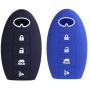 2Pcs XUHANG Sillicone key fob Skin key Cover Remote Case Protector Shell for Infiniti EX35 FX50 G35 G37 M45 QX56 FX50 M35 M56 QX60 QX80 Smart Remote 4 Button Blue Black