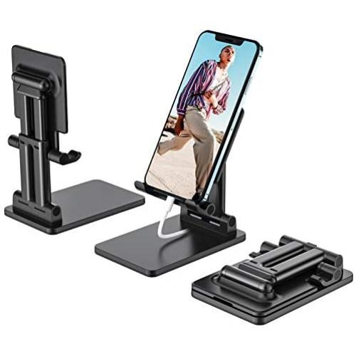 Foldable Cell Phone Stand, Yootech Angle & Height Adjustable Desktop Phone Holder Dock, Phone Cradle with Stable Anti-Slip Design Compatible with iPhone 12/Samsung Galaxy S21/Kindle/Tablet(4-10'')