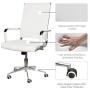 LUCKWIND Ergonomic Office Chair Ribbed Leather Swivel - Adjustable Height Tilt Arm Sleeves Lumbar Support High Back Upholstery Executive Modern Conference Computer Chrome Wheel Caster 350lb (White)