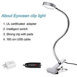 Eyocean LED Reading Light, Dimmable Clamp Light for Bed Headboard, Bedroom, Office, 3 Modes & 9 Dimming Levels, Flexible Clip Desk Lamp, Adapter Included, 5W, Silver