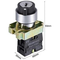 uxcell 22mm 2 Position Key Locking Push Button Switch with Keys Black NO