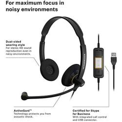 Sennheiser Consumer Audio SC 60 USB ML (504547) - Double-Sided Business Headset | For Skype for Business | with HD Sound, Noise-Cancelling Microphone, & USB Connector (Black)