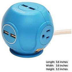 Accell Power Cutie - Compact Surge Protector with 3 Tamper Resistant 540J Surge Protected AC outlets and 4 USB-A Charging Ports, 6ft Cord, Blue