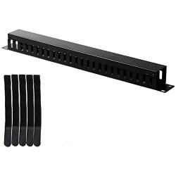 Lancher 19 Inch 1U Cable Management Horizontal Cable Rack Mount Manager with mounting Screws for Service Rack Cabinet 24 Slot Finger Duct with Cover