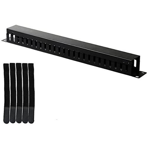 Lancher 19 Inch 1U Cable Management Horizontal Cable Rack Mount Manager with mounting Screws for Service Rack Cabinet 24 Slot Finger Duct with Cover