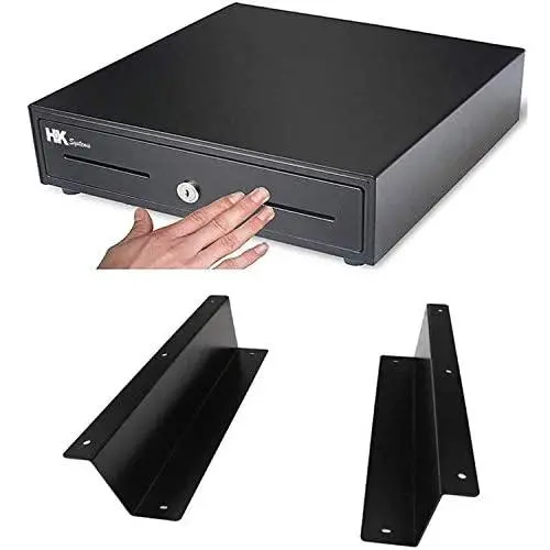 HK SYSTEMS 13'' Heavy Duty Black ''Push'' Open Cash Drawer, 4B5C with Under Counter Mounting Metal bracket